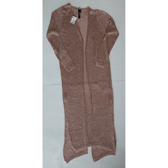NWT Ladies Akira Rose Gold Foil Knee Length Duster Cardigan Size Small - Picture 1 of 9